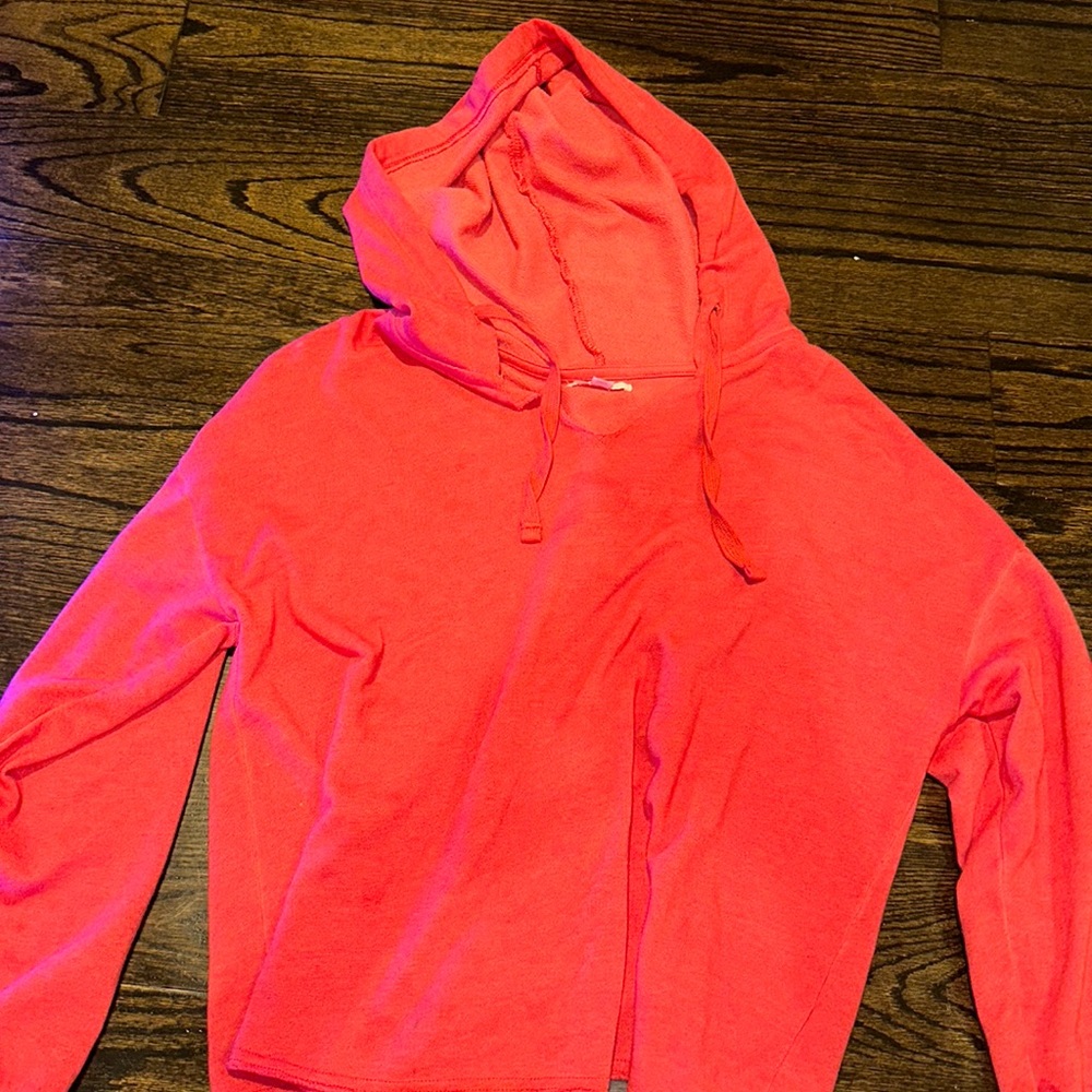 Red V neck hoodie